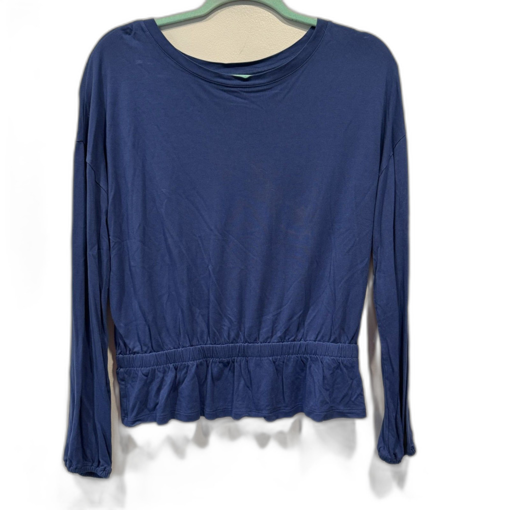 Banana Republic Top Peplum Long Sleeve Blouse Blue Peplum Office Women Small